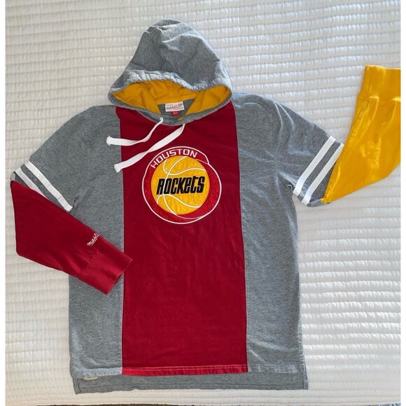 Mitchell & Ness Heathered Gray/Red Houston Rockets Color Blocked Long Sleeve - Picture 1 of 6